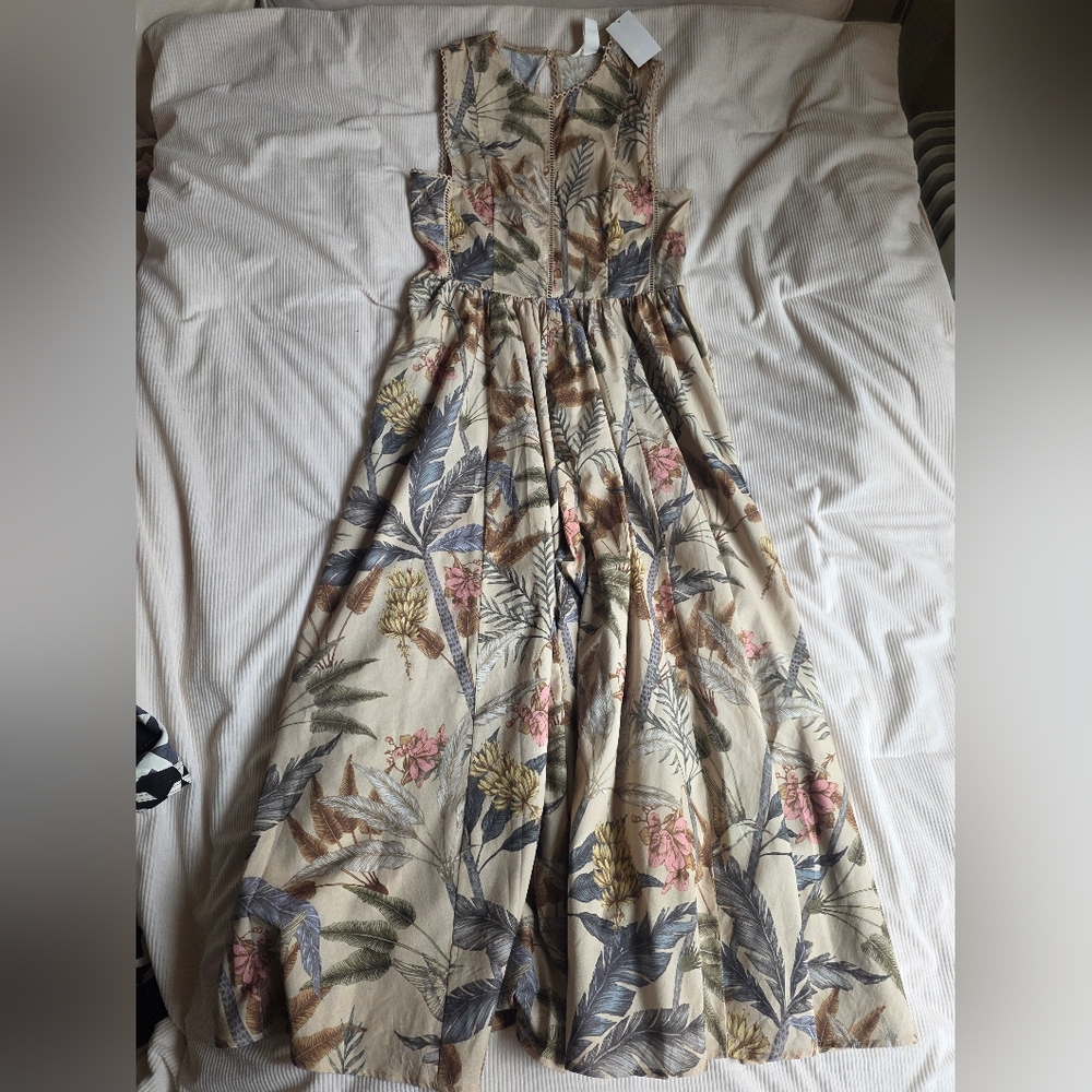 H&M Lace Detail Cotton Dress Maxi Floral Plants Multicolored Unlined Bnwt - Picture 15 of 15